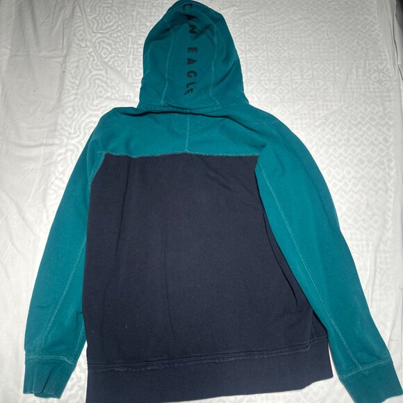American Eagle AE Hoodie Teal Gray Navy Pullover Sweatshirt Medium - Picture 3 of 8
